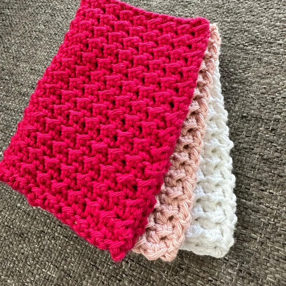 Handmade 100% Cotton Dish Wash Spa Red Pink White Cloths